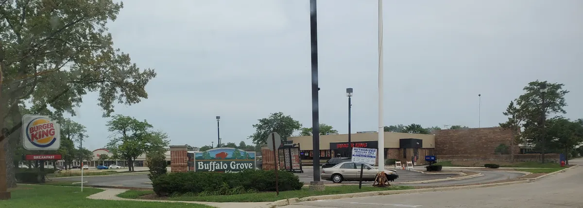 Buffalo Grove welcome sign on Dundee Road, photographed in August 2021.